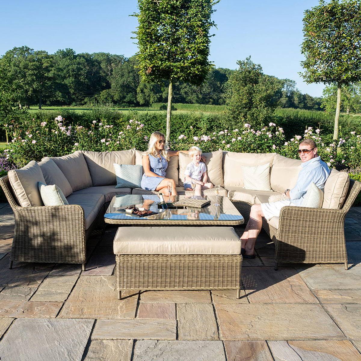Maze Winchester Royal U-Shaped Rattan Sofa Set with Rising Table