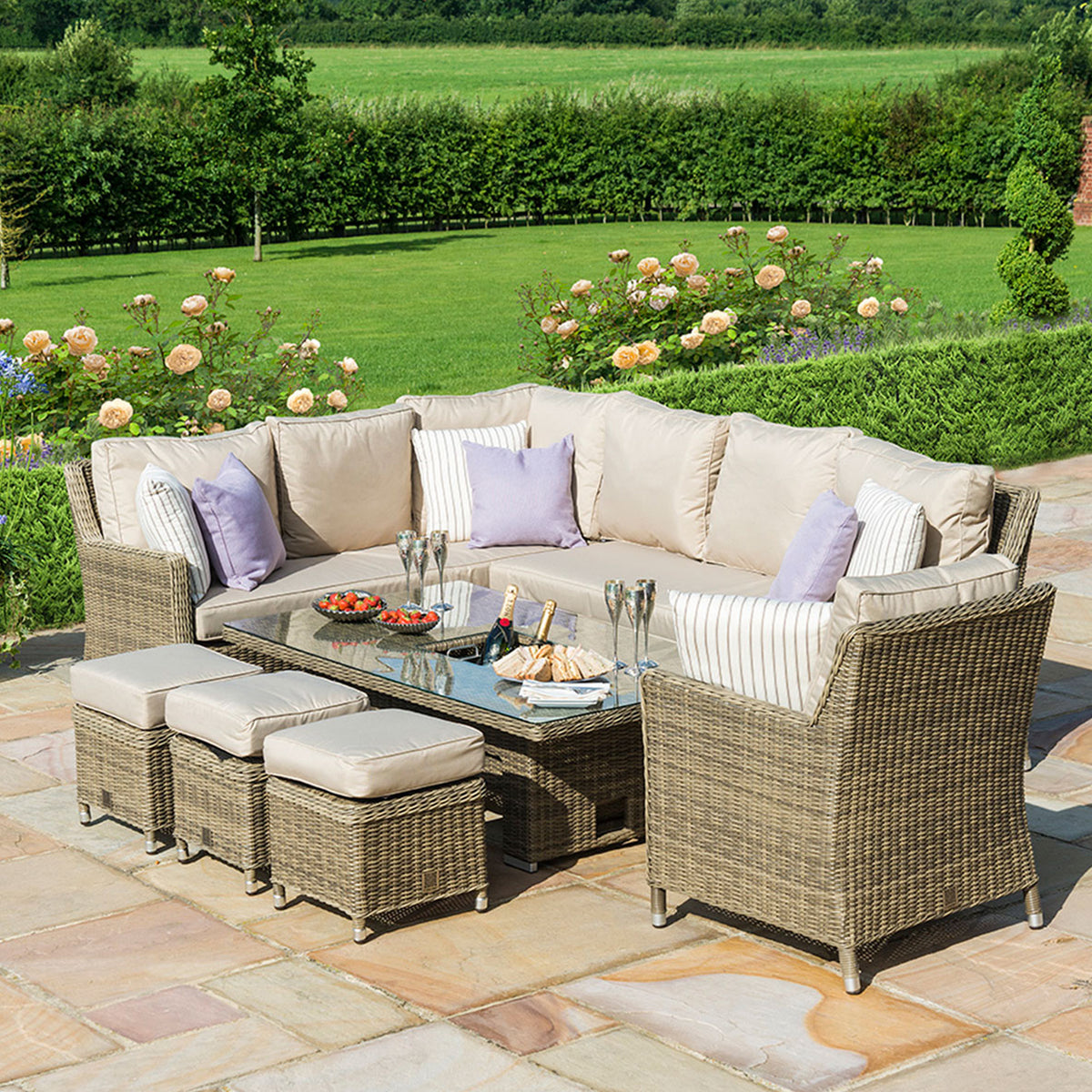 Maze Winchester Outdoor Corner Rattan Dining Set with Rising Table