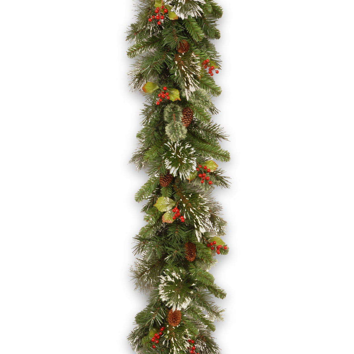 Wintry 9ft Garland with Cones, Red Berries & Snowflakes from Roseland