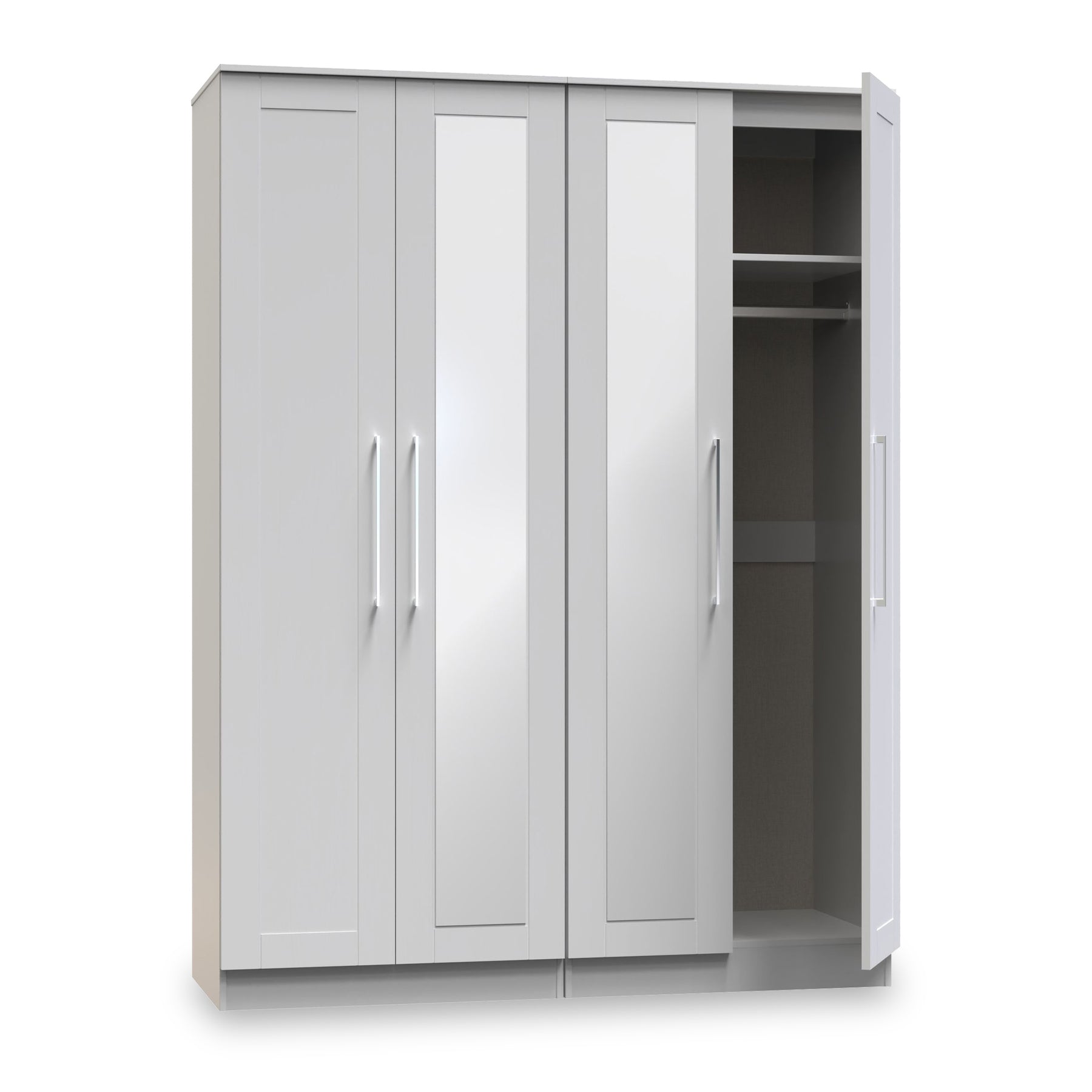 Bellamy Grey Ash Tall 4 Door 2 Central Mirrored Wardrobe from Roseland Furniture