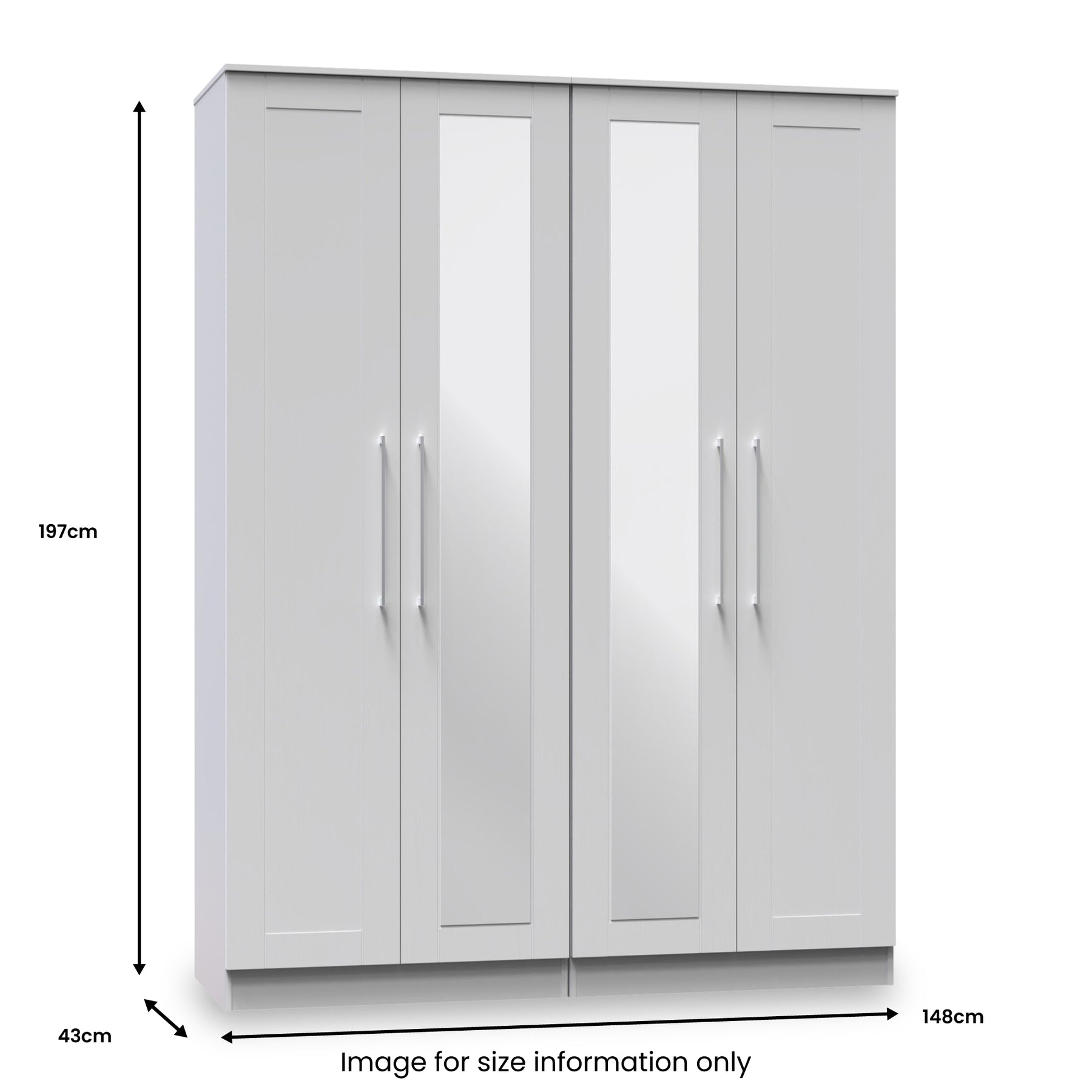 Bellamy Grey Ash Tall 4 Door 2 Central Mirrored Wardrobe from Roseland Furniture