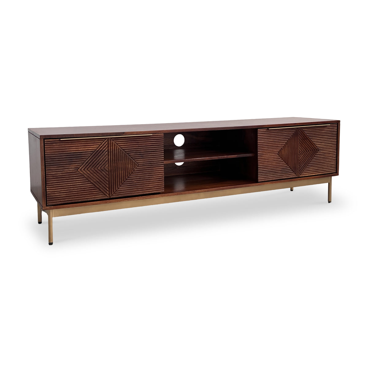 Beau Grooved Mango Wood Extra Large TV Unit from Roseland Furniture