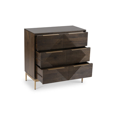 Beau Grooved Brown Mango Wood 3 Drawer Chest