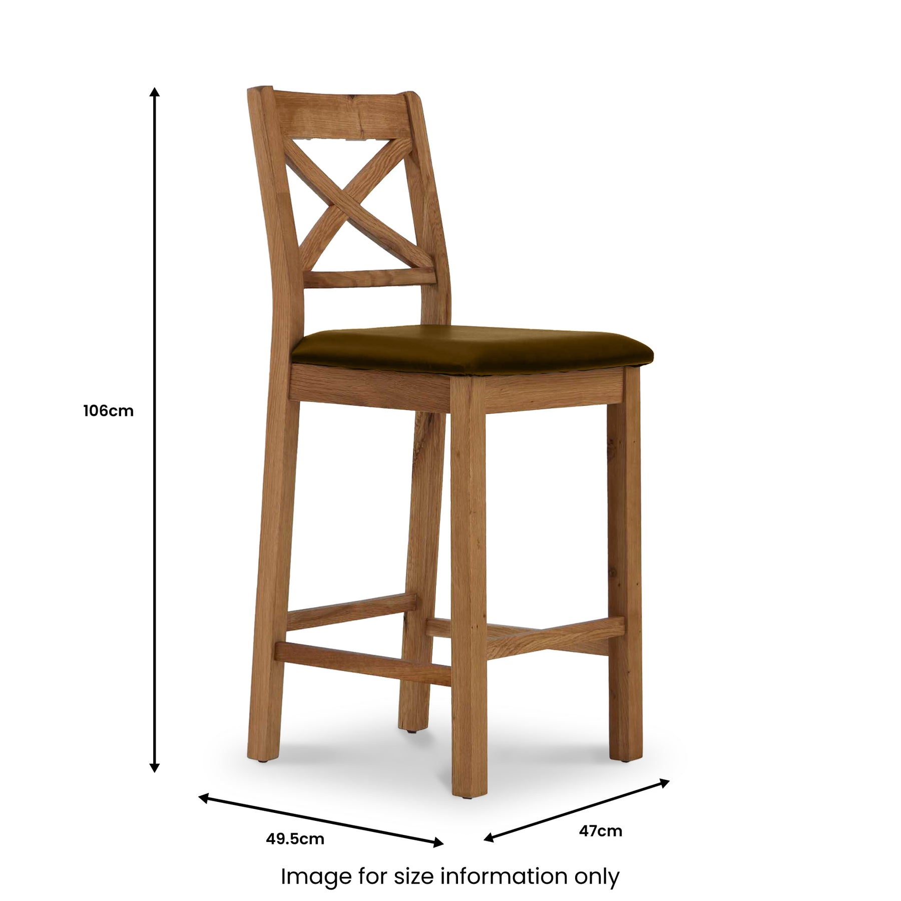 Zelah Oak Cross Back Bar Stool dimensions
