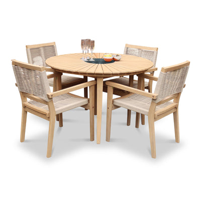 Roma FSC 4 Seater Round Sunray with Black Granite Insert Dining Set with Roma Rope Stacking Chairs