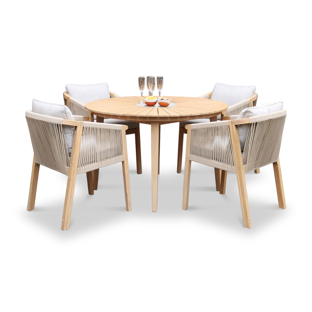 FSC 1 Roma 120cm Round Table w 4 Roma Dining Chairs Concrete Insert from Roseland Furniture
