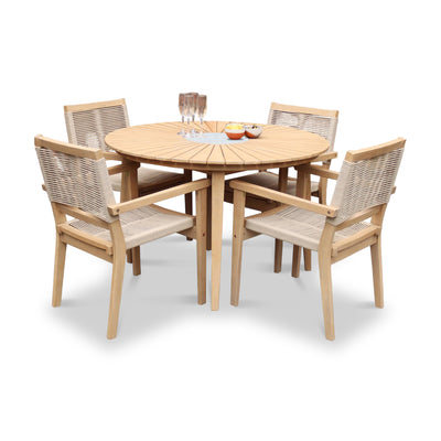 Roma FSC 4 Seater Round Sunray with Concrete Insert Dining Set with Roma Rope Stacking Chairs