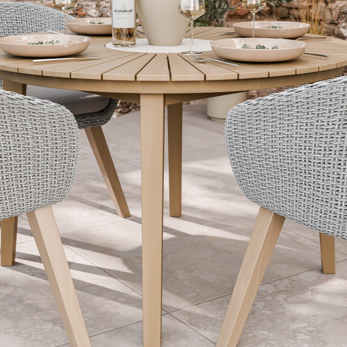 FSC 1 Roma 120cm Round Table w 4 Sol Dining Chairs Concrete Insert from Roseland Furniture