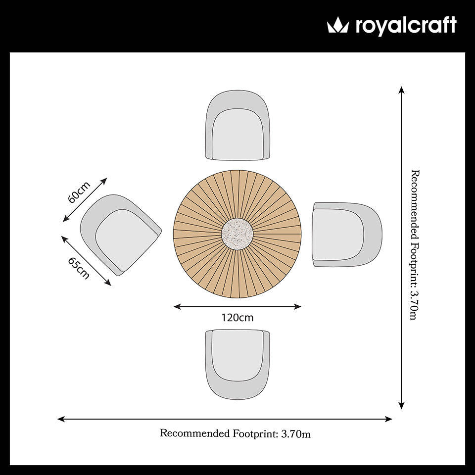 FSC 1 Roma 120cm Round Table w 4 Sol Dining Chairs Concrete Insert from Roseland Furniture