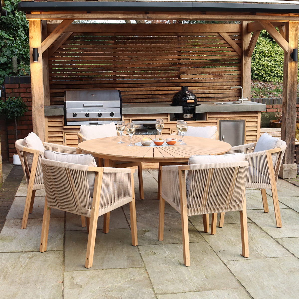 FSC 1 Roma 150cm Round Table w 6 Roma Dining Chairs from Roseland Furniture