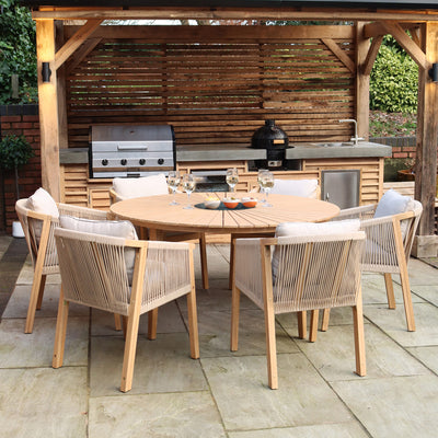 Roma FSC 6 Seater Round Sunray with Black Granite Insert Dining Set with Roma Dining Chairs