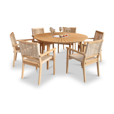 Roma FSC 6 Seater Round Sunray with Concrete Insert Dining Set with Roma Rope Stacking Chairs