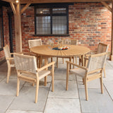 FSC 1 Roma 150cm Round Table w 6 Roma Rope Stacking Chairs Granite Insert Angle1 from Roseland Furniture
