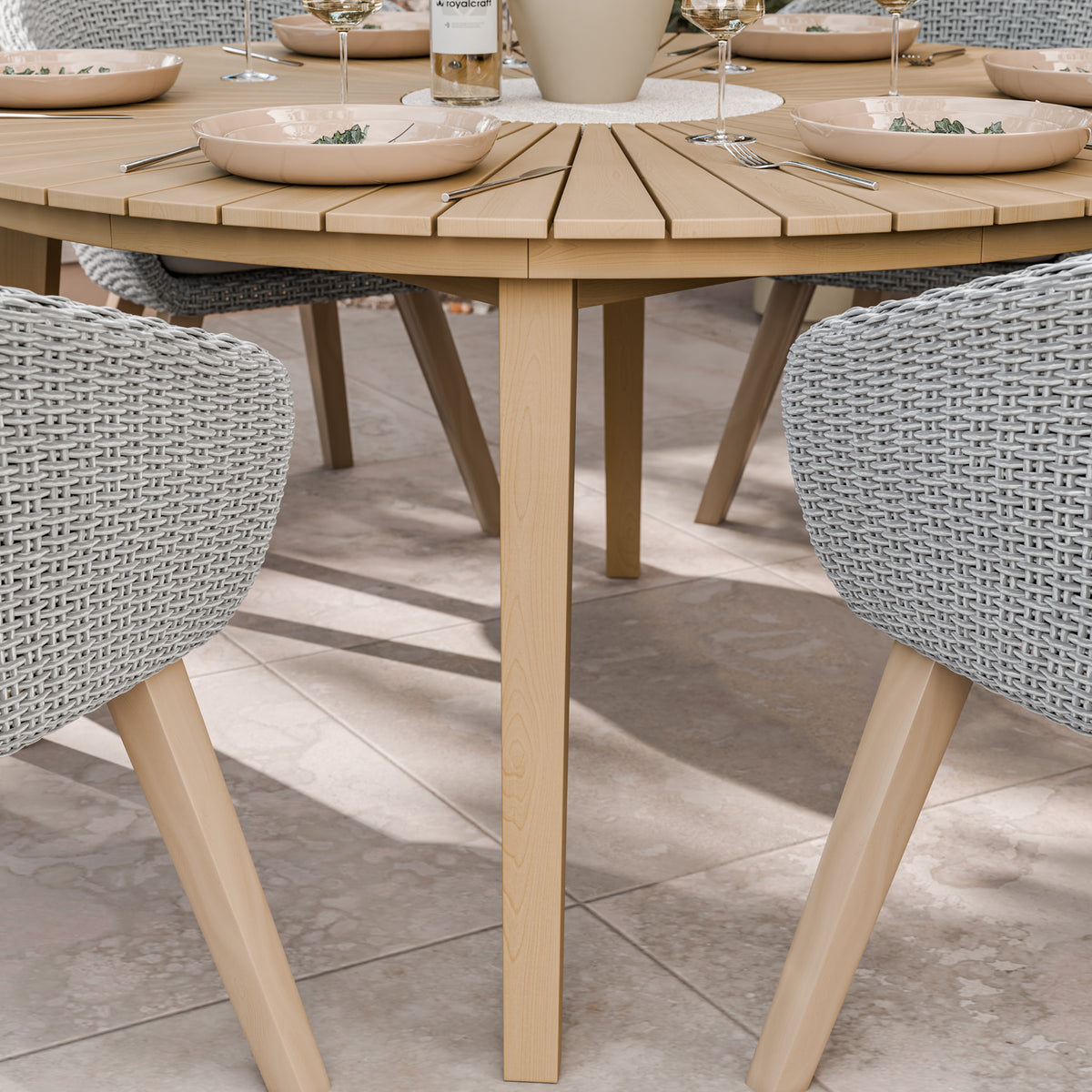 FSC 1 Roma 150cm Round Table w 6 Sol Dining Chairs Concrete Insert from Roseland Furniture