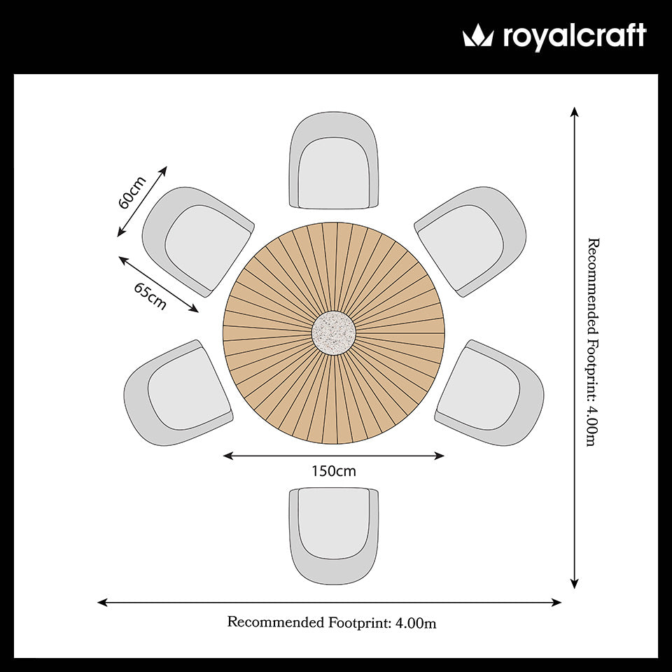 FSC 1 Roma 150cm Round Table w 6 Sol Dining Chairs Concrete Insert from Roseland Furniture