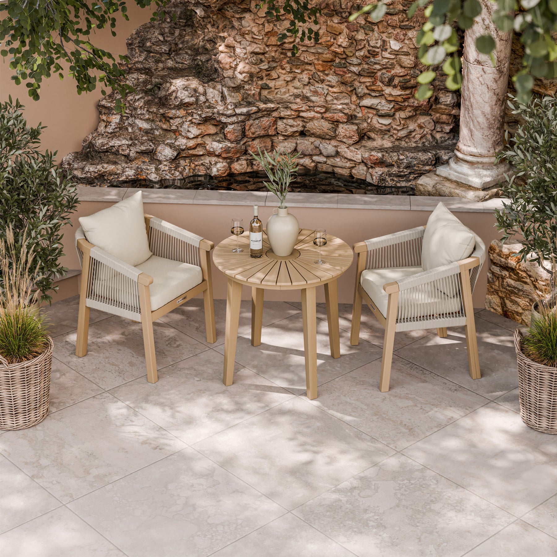 Roma FSC Sunray Bistro Set 80cm Table with 2 Roma Dining Chairs