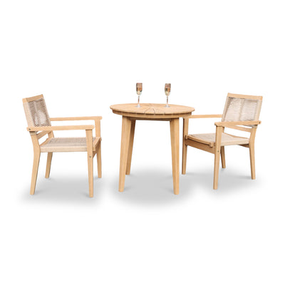 Roma FSC 80cm Sunray Bistro Set with 2 Stacking Rope Chairs