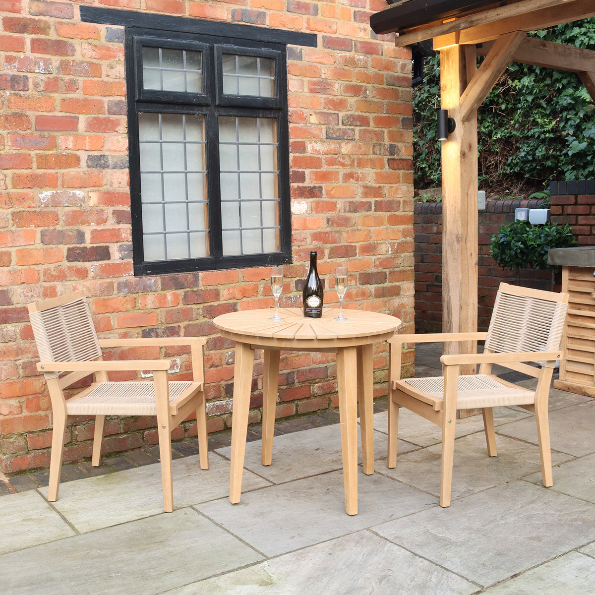 FSC 1 Roma 80cm Round Bistro Table w Roma Rope Stacking Close1 from Roseland Furniture