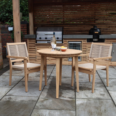Roma FSC 80cm Sunray Bistro Set with 2 Stacking Rope Chairs