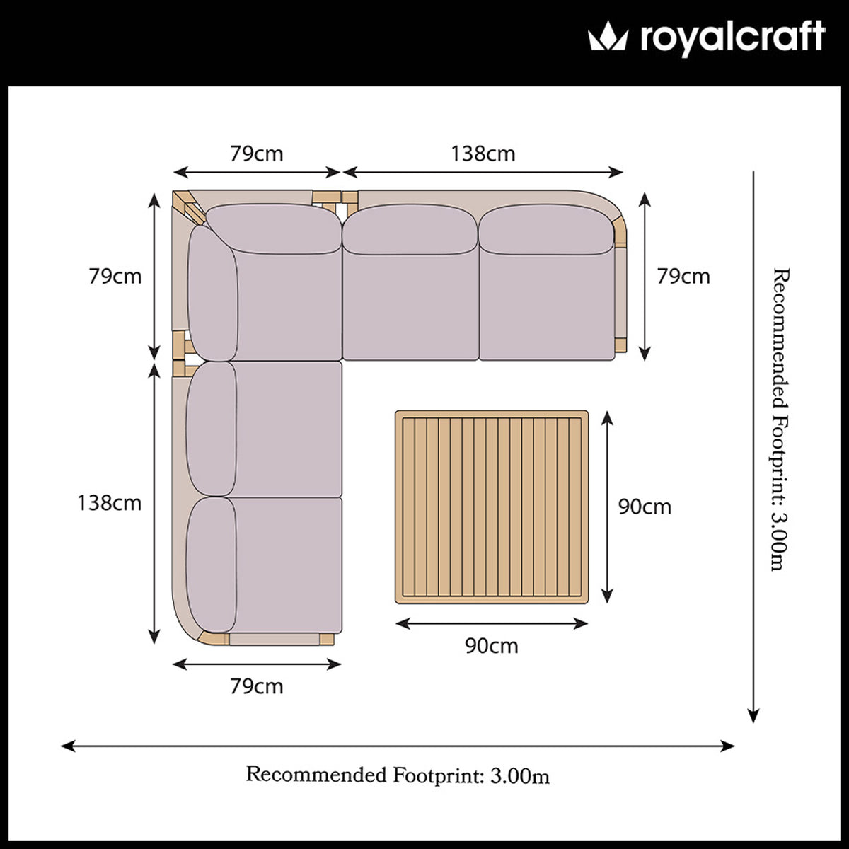 FSC 1 Roma Corner Set with 90cm Square Coffee Table from Roseland Furniture