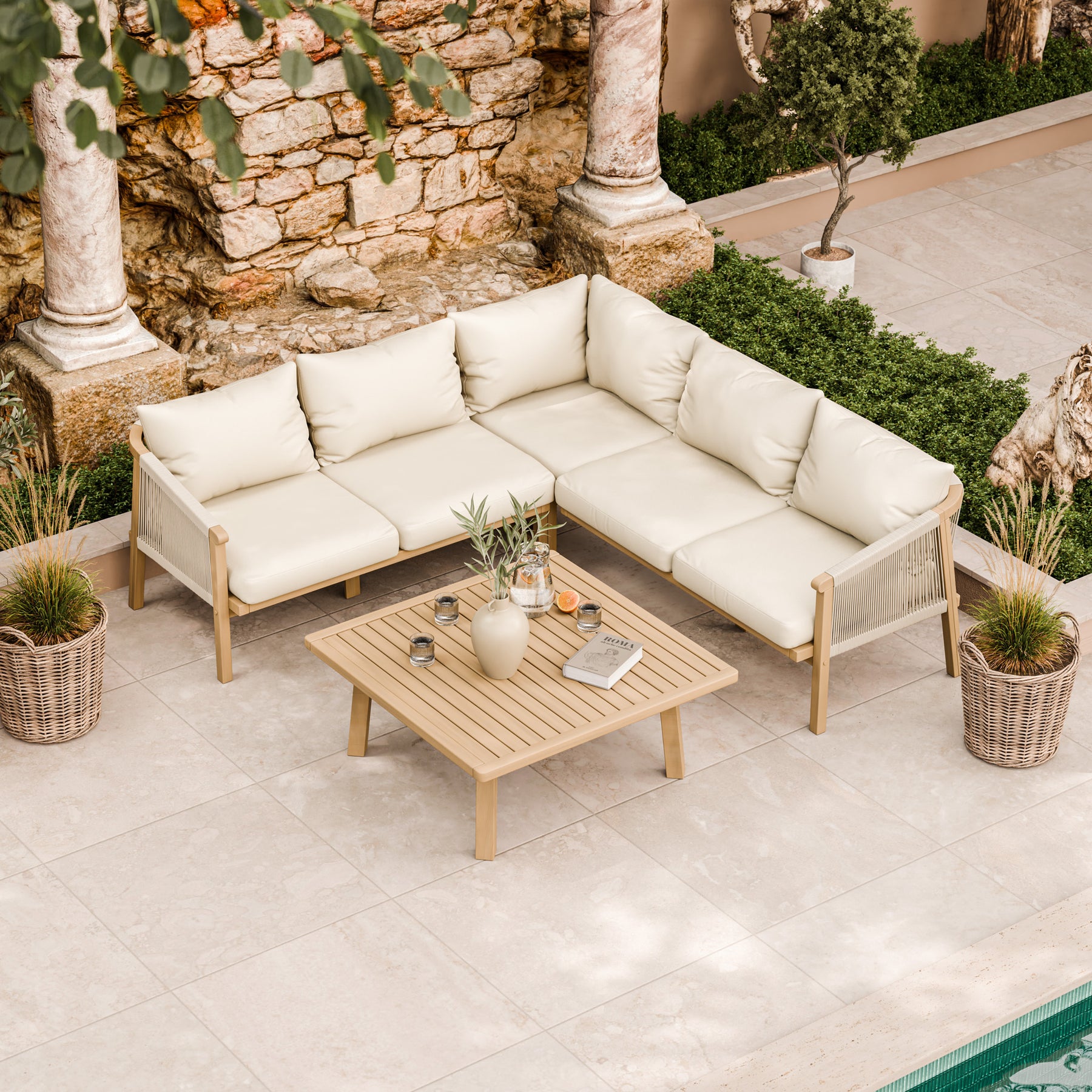 FSC 1 Roma Corner Set with 90cm Square Coffee Table from Roseland Furniture