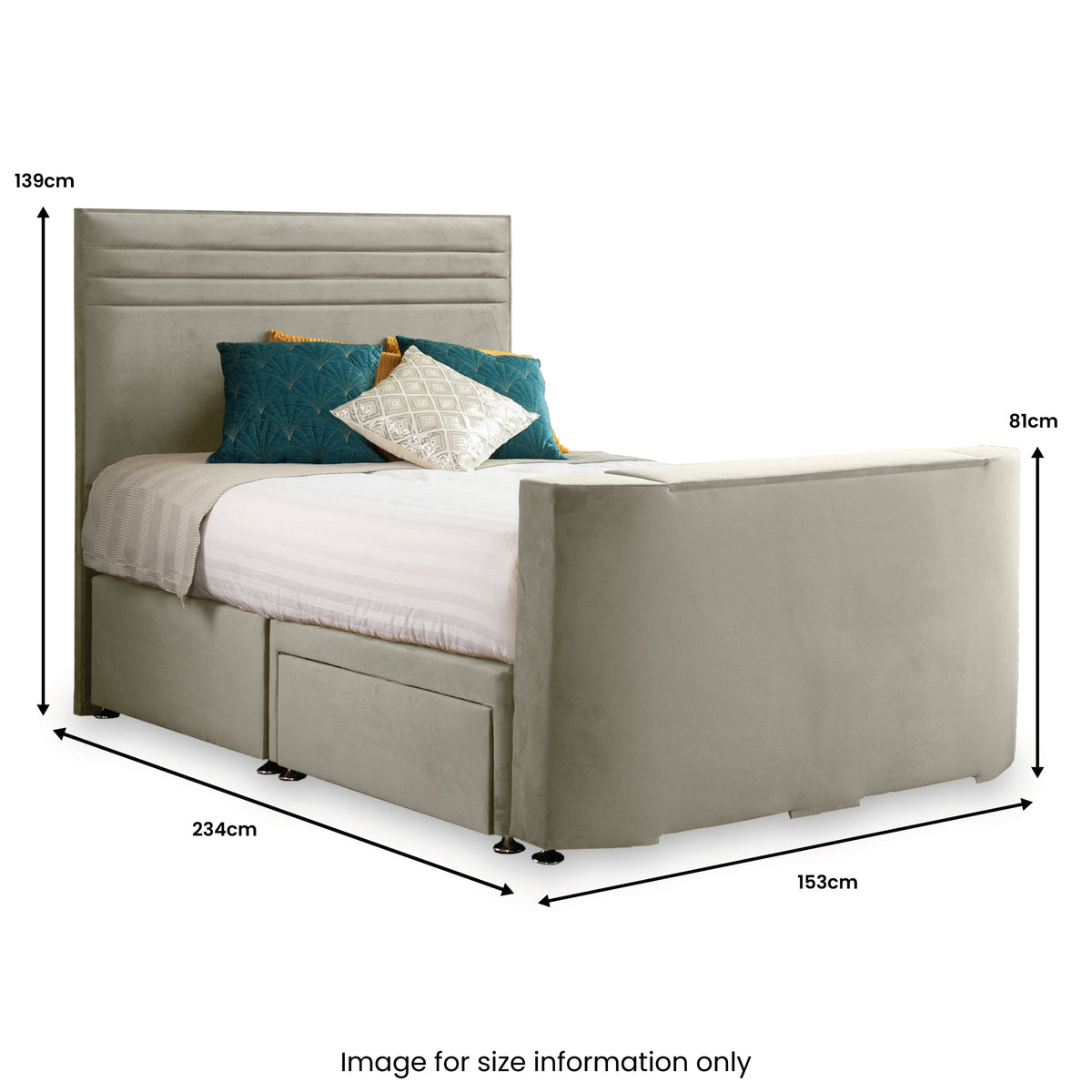 Ryton 2 Drawer Velvet King TV Bed Dimensions by Roseland Furniture 