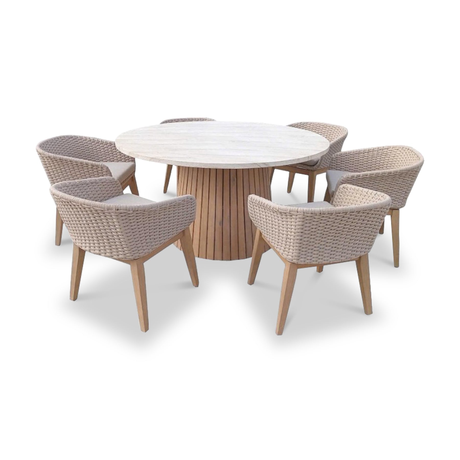 FSC 1 Saturn 150cm Round Table w 6 Eden Dawn Dining Chairs from Roseland Furniture