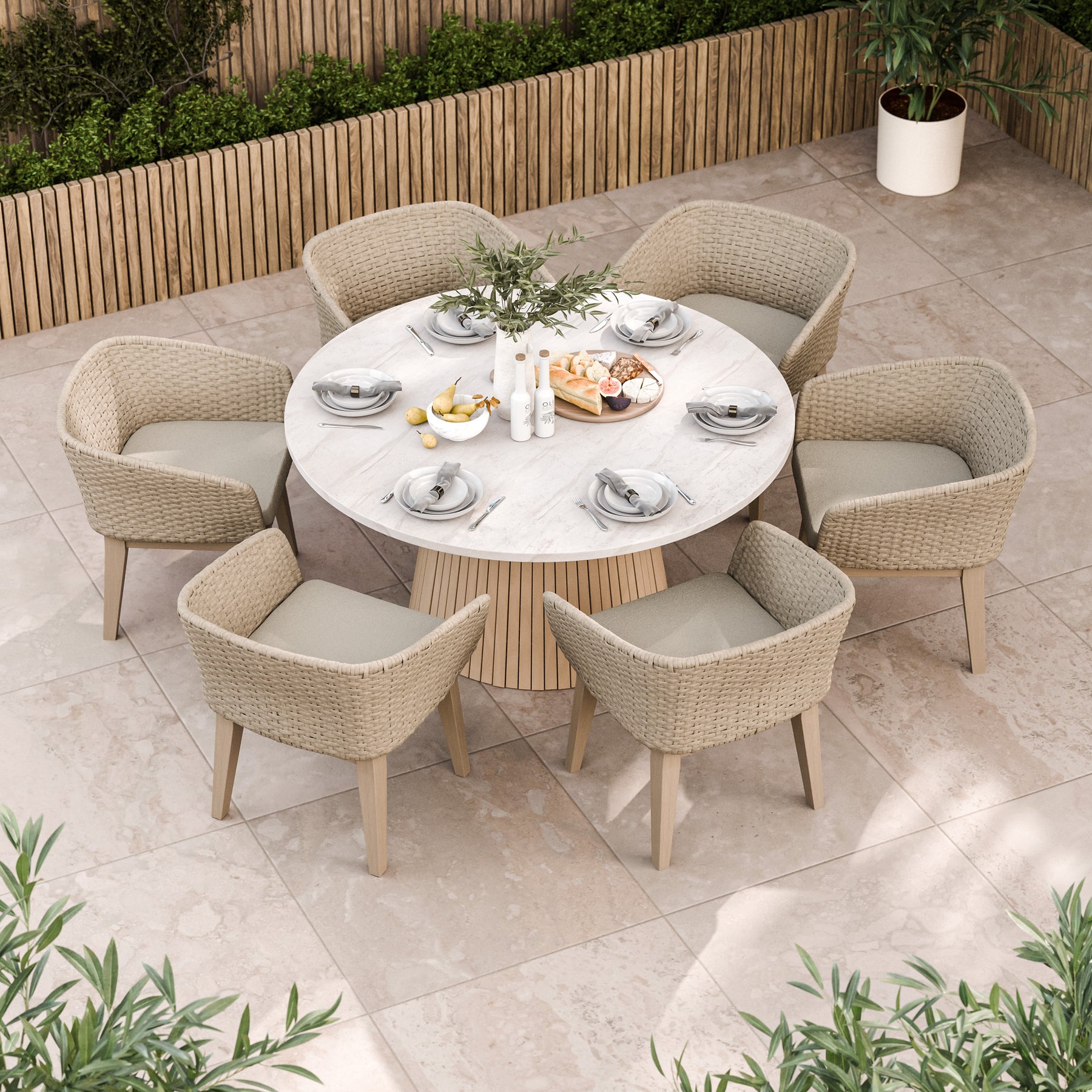 FSC 1 Saturn 150cm Round Table w 6 Eden Dawn Dining Chairs from Roseland Furniture