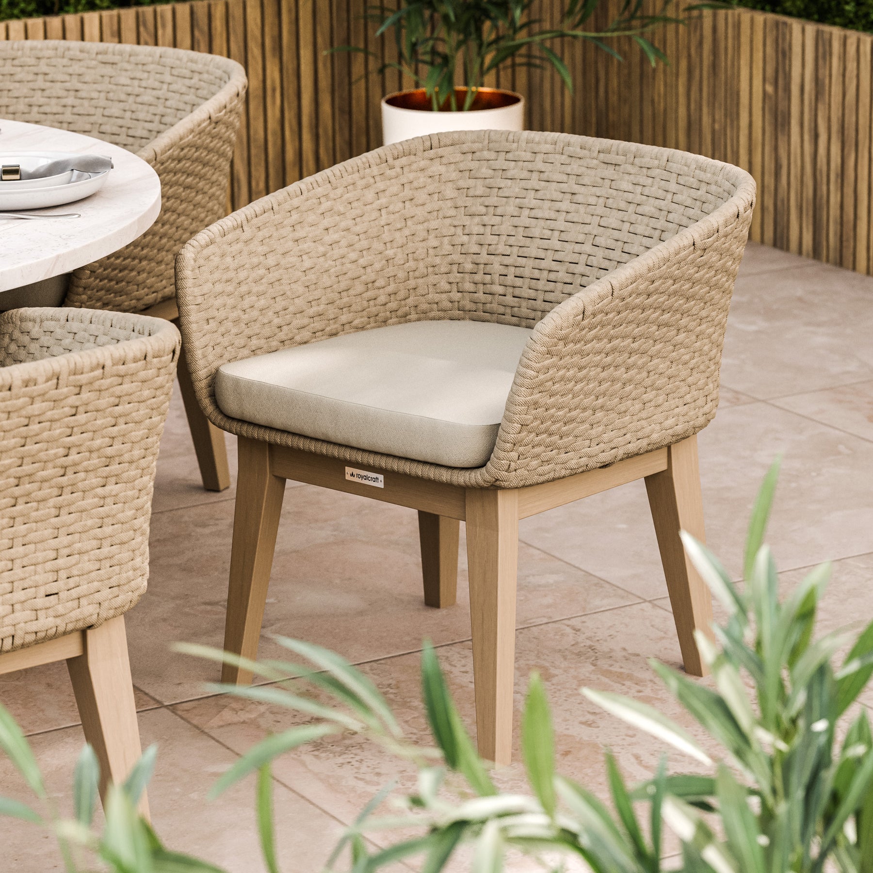FSC 1 Saturn 150cm Round Table w 6 Eden Dawn Dining Chairs from Roseland Furniture