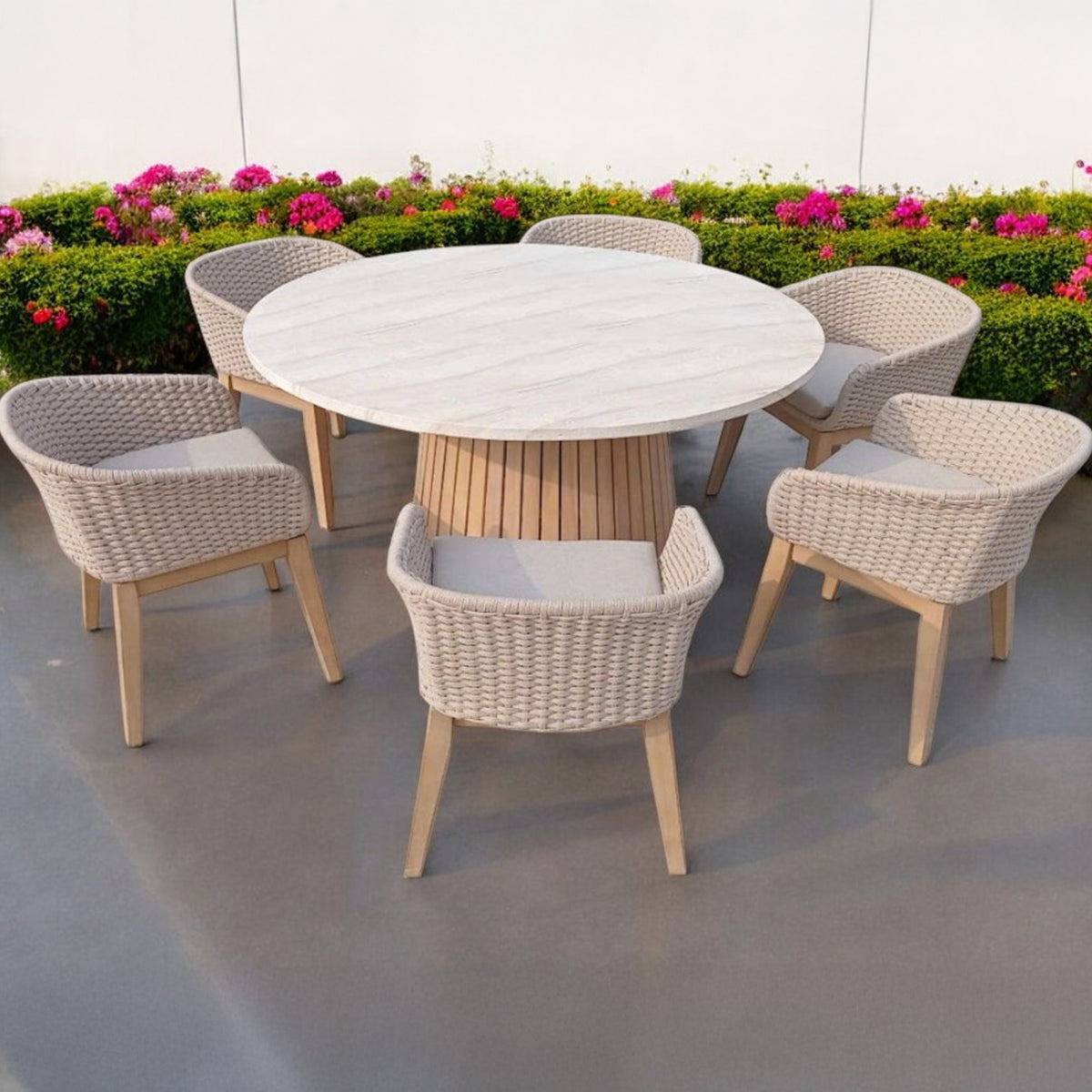 FSC 1 Saturn 150cm Round Table w 6 Eden Dawn Dining Chairs from Roseland Furniture