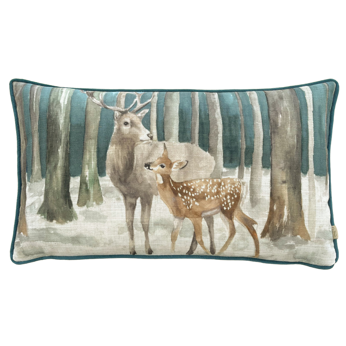 Stag Teal Scene 50cm Bolster Cushion by Roseland Furniture