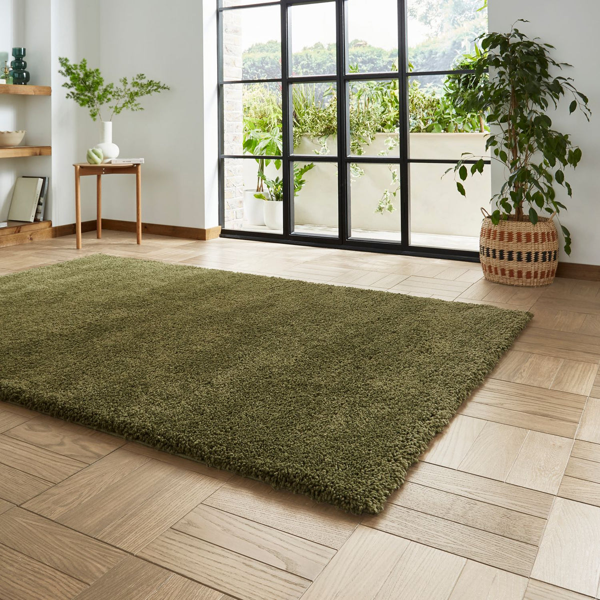 Roswell Olive Stain Resistant Shaggy Rug for living room