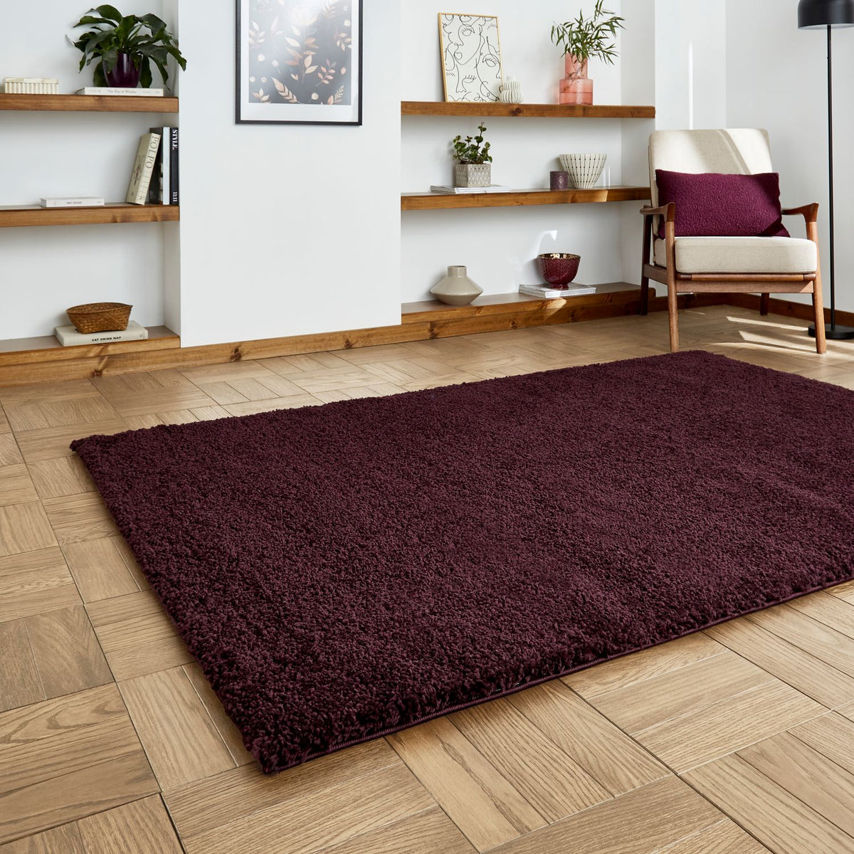 Roswell Purple Stain Resistant Shaggy Rug for living room