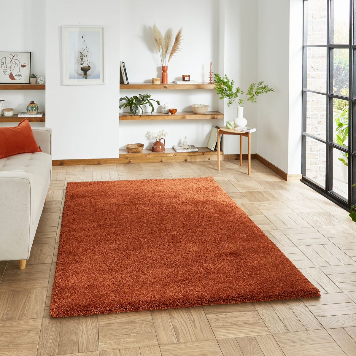 Roswell Terracotta Stain Resistant Shaggy Rug for living room