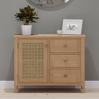 Albany Oak & Rattan Small Sideboard