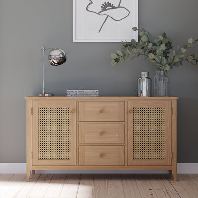 Albany Oak & Rattan Large Sideboard