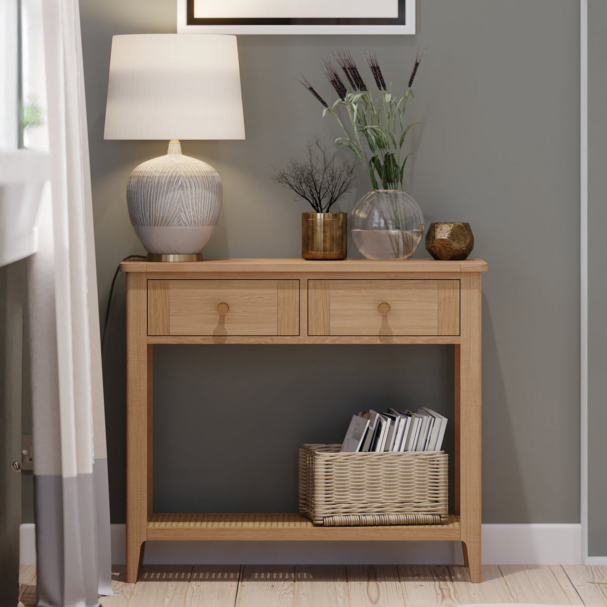 Albany Oak Rattan Console Table from Roseland Furniture