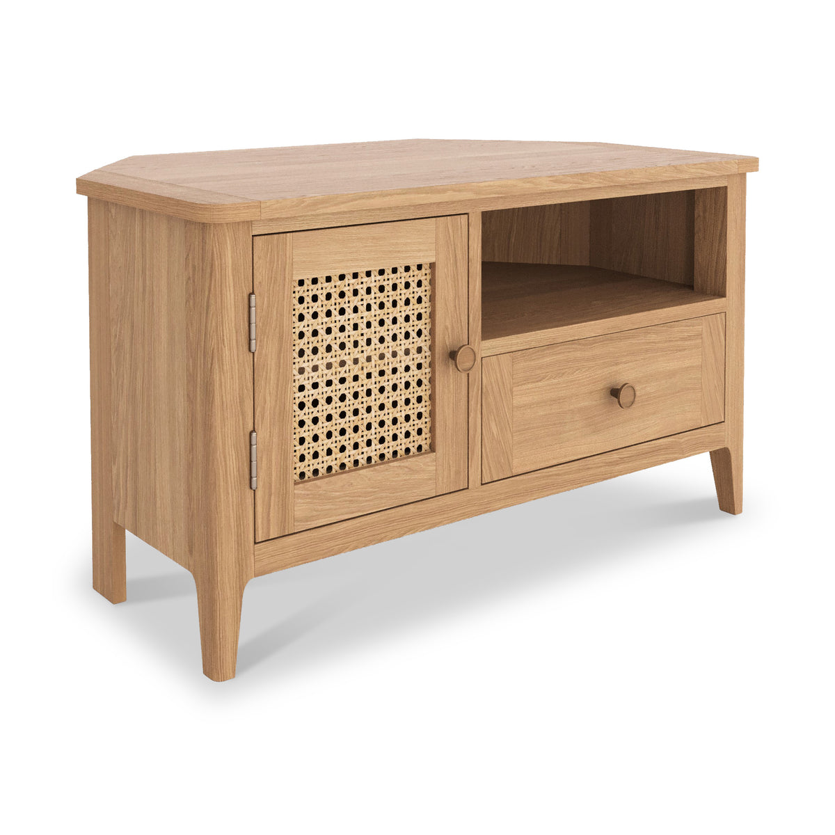 Albany Oak Rattan 90cm Corner TV Unit from Roseland Furniture