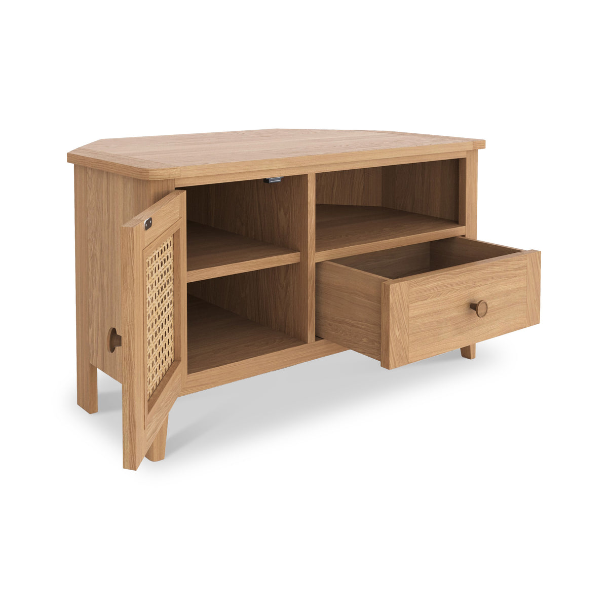 Albany Oak Rattan 90cm Corner TV Unit from Roseland Furniture