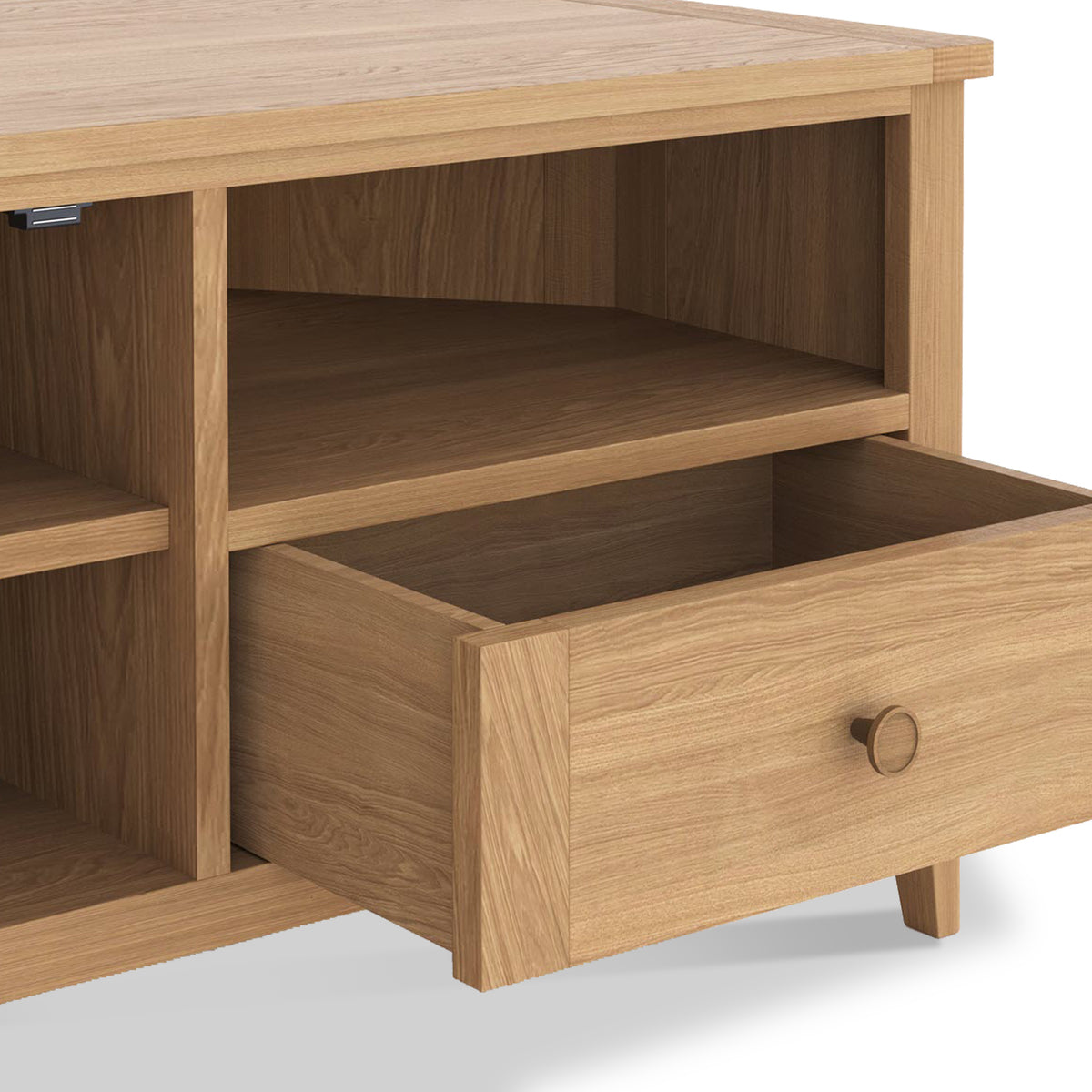 Albany Oak Rattan 90cm Corner TV Unit from Roseland Furniture