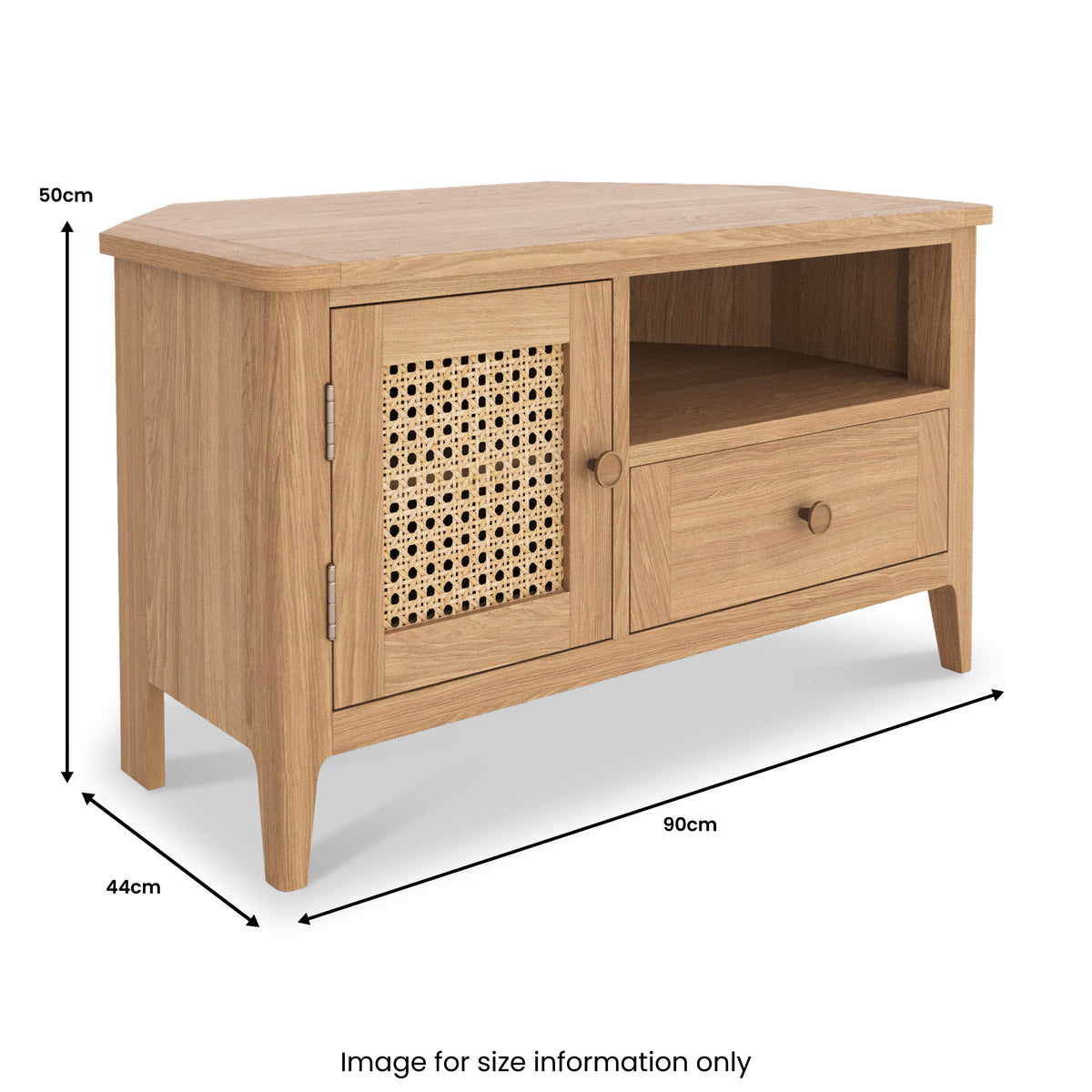 Albany Oak Rattan 90cm Corner TV Unit from Roseland Furniture