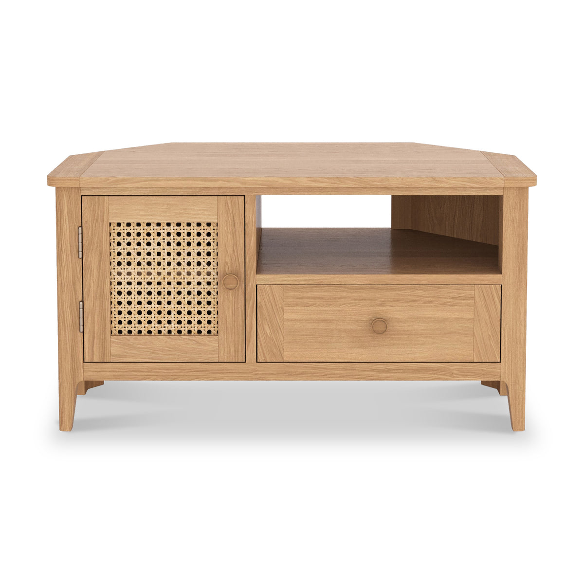 Albany Oak Rattan 90cm Corner TV Unit from Roseland Furniture