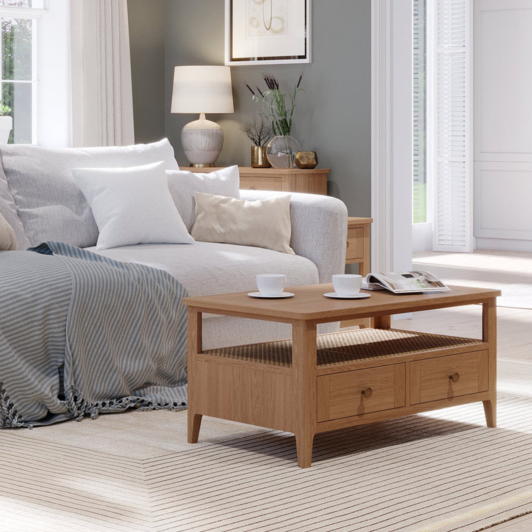 Albany Oak Rattan 2 Drawer Coffee Table from Roseland Furniture