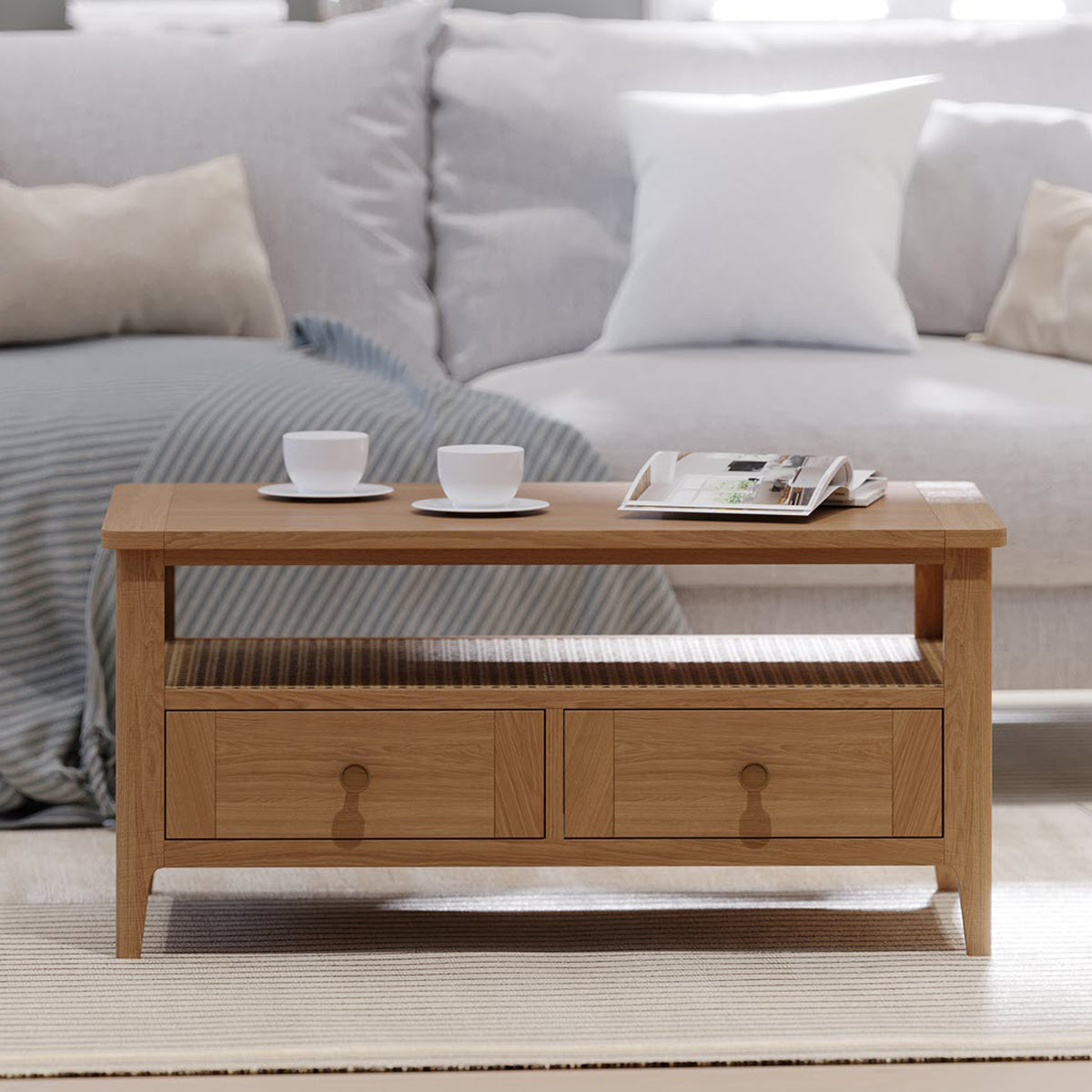 Albany Oak Rattan 2 Drawer Coffee Table from Roseland Furniture