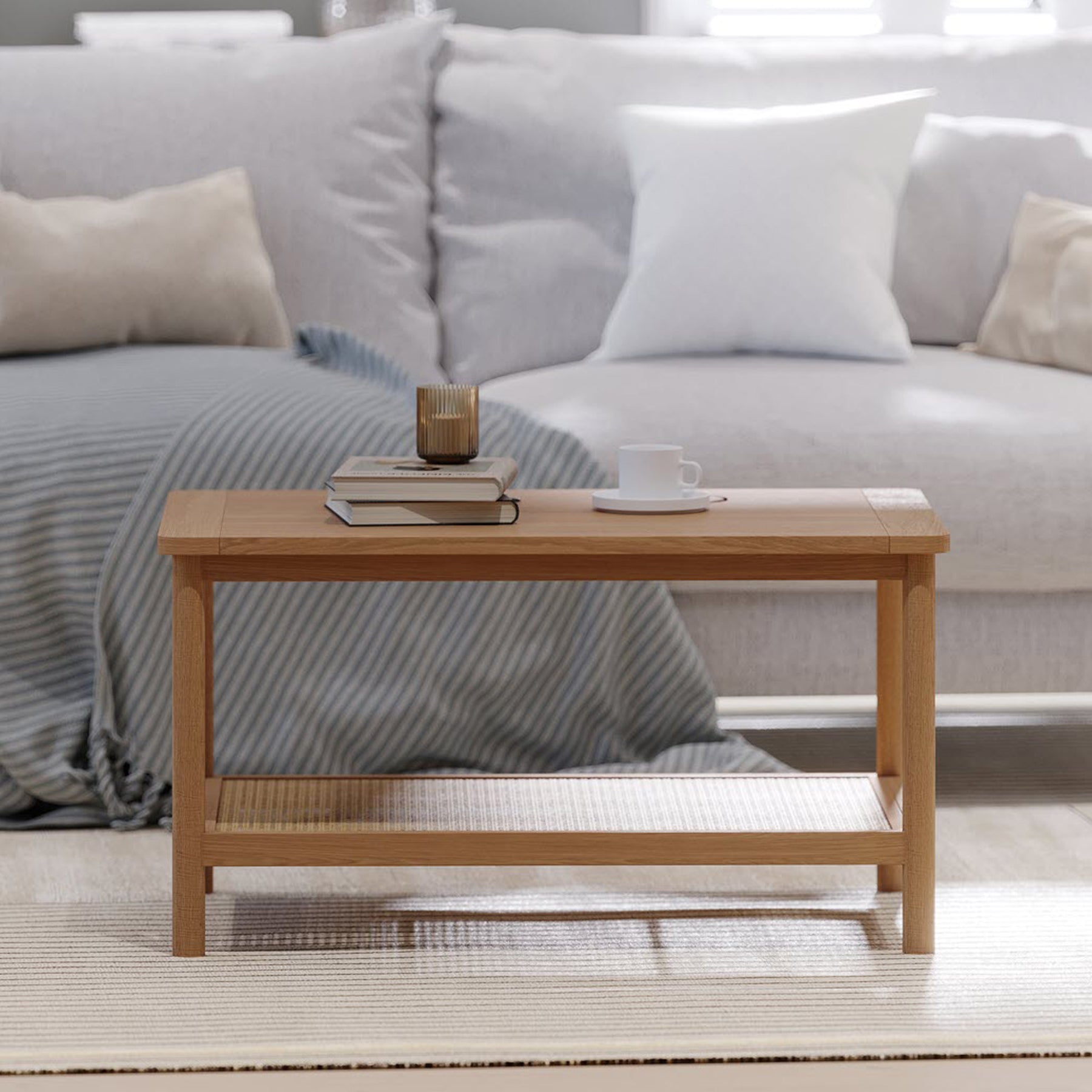 Albany Oak Rattan Coffee Table With Shelf from Roseland Furniture