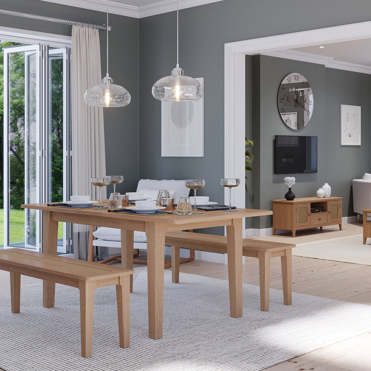 Albany Oak Rattan 140 180cm Ext Dining Table from Roseland Furniture