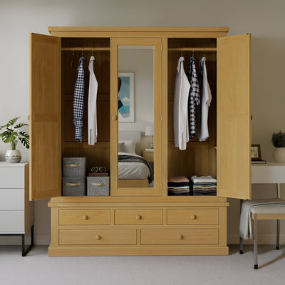 Chiswick Pine Triple Wardrobe with Mirror