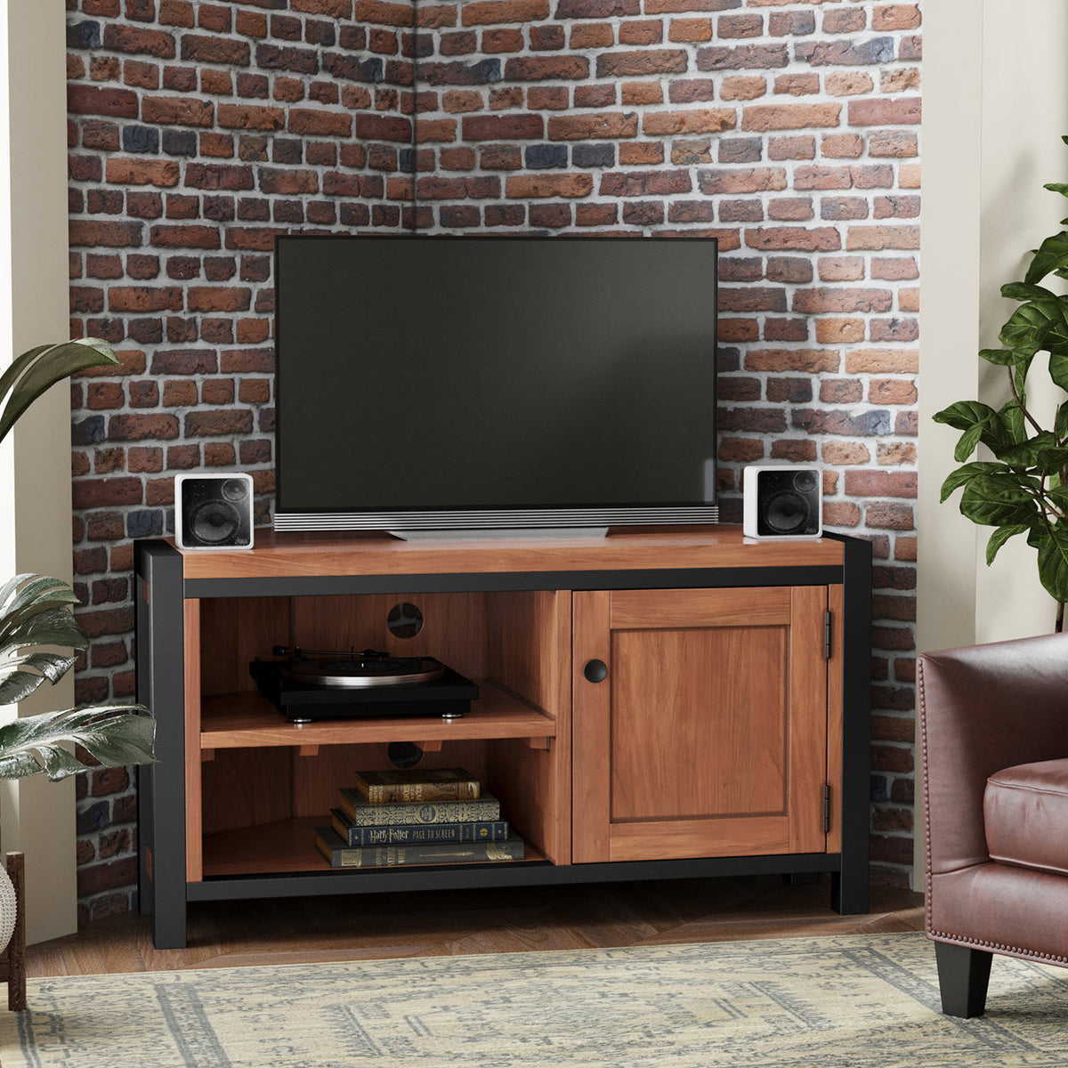 Dunstan Acacia Corner TV Unit from Roseland Furniture