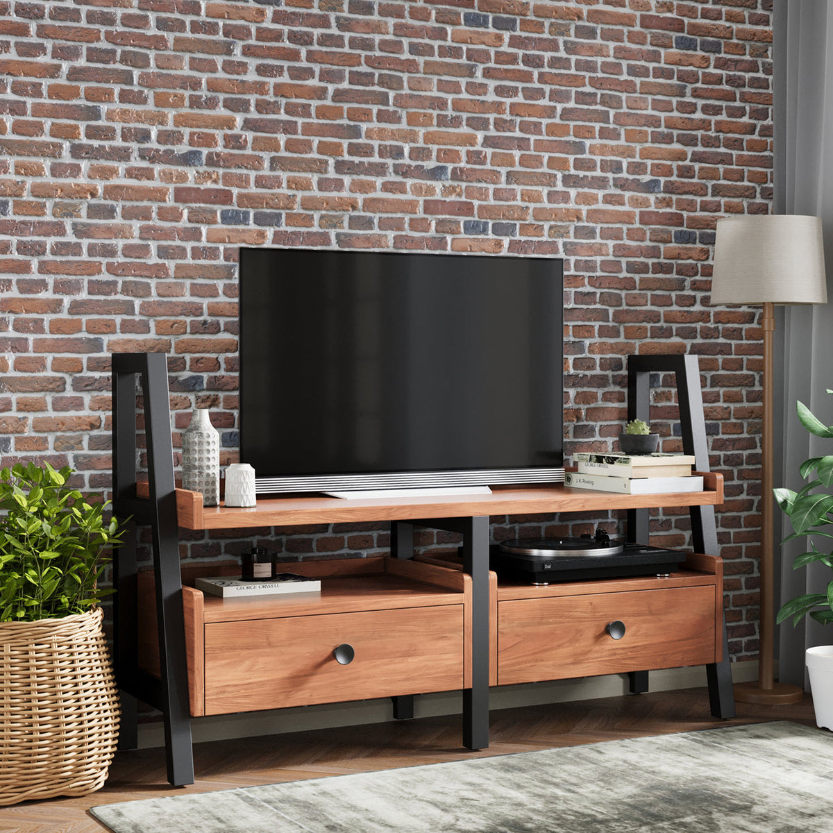 Dunstan Acacia 135cm TV Unit With Drawers from Roseland Furniture