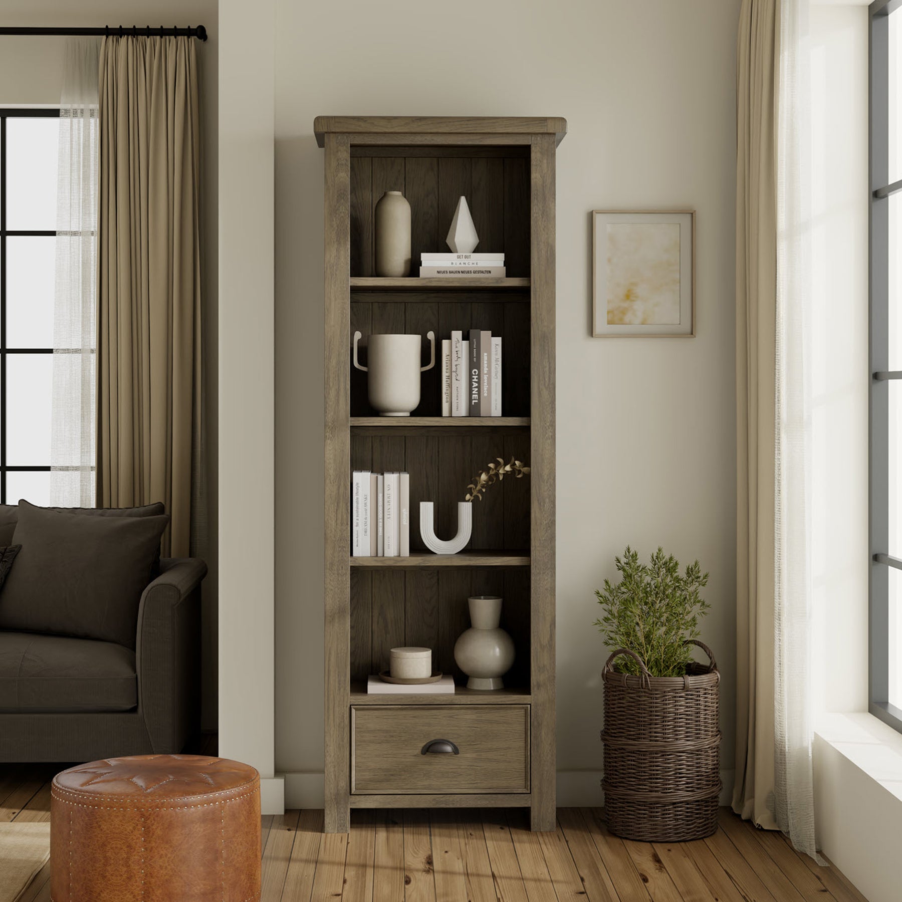 Taunton Smoked Oak Large Display Bookcase from Roseland Furniture
